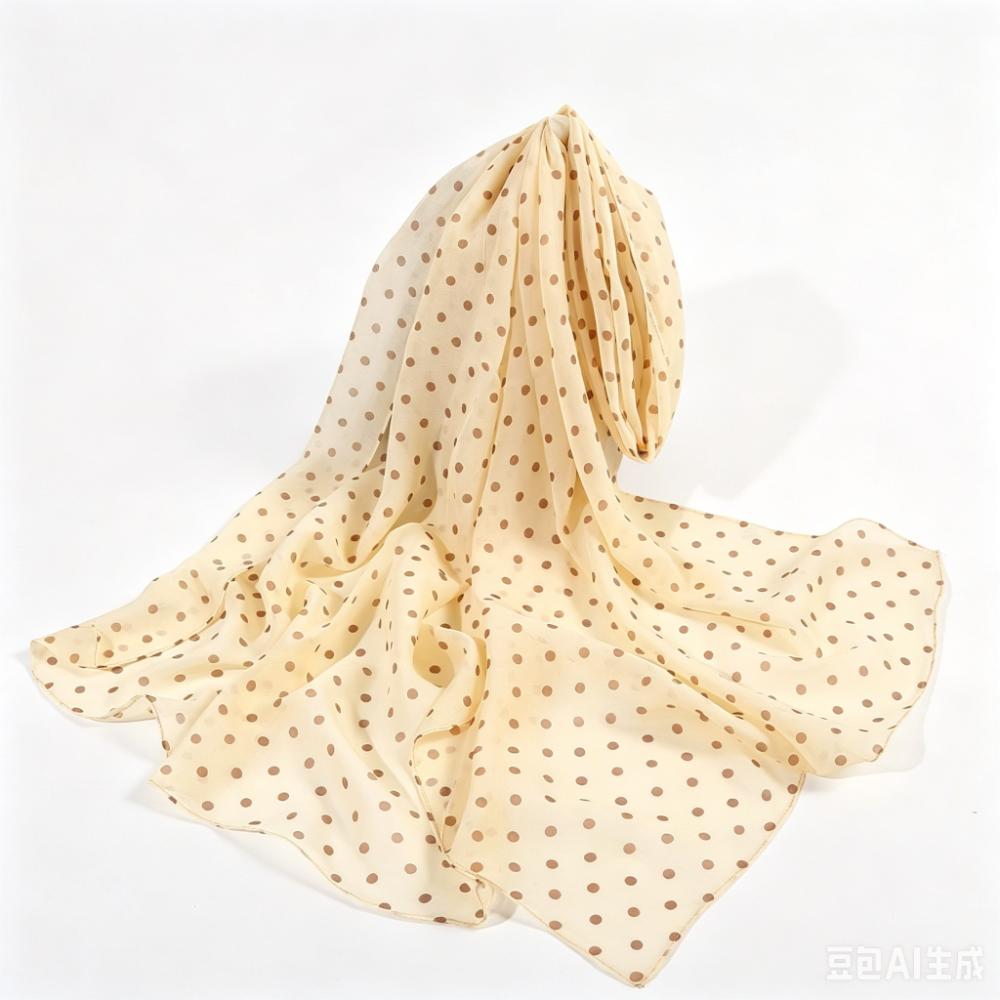 Breathable Sun Protection Shawl Thin Chiffon Long Beach Silk Scarf Polka Dots Printed Scarf Daily бежевый