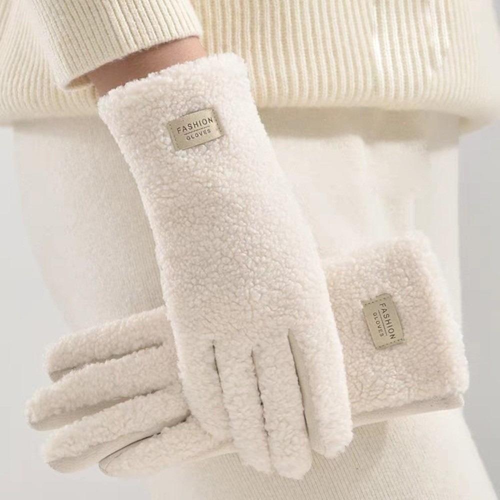 Polar Fleece Winter Gloves Warm Full Finger Driving Mittens Windproof Touchable Screen Full Finger Gloves бежевый