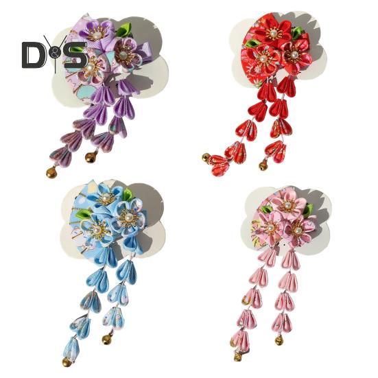 Haarnadel im Fächerstil mit Blumenglocken, Kunstperlen-Dekor, japanischer Kimono, Haarspange im antiken Stil, Haar-Accessoires