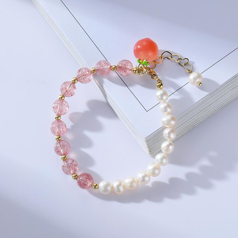 Strawberry crystal bracelet bracelet pearl peach splicing versatile bracelet simple girlfriend cute bracelet