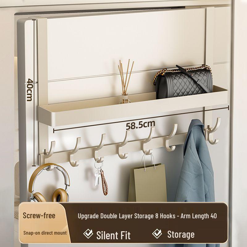 Wall-Mounted No-Punch Door Hook Rack: Bedroom & Bathroom Clothes Hanger and Storage Shelf