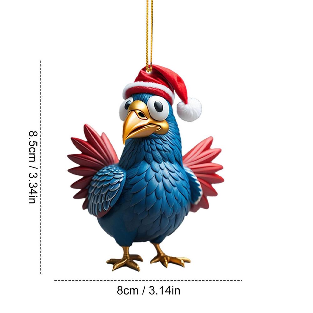 Funny Christmas Ornaments Acrylic 2D Cartoon Cute Christmas Rooster Rooster Ornament Funny Christmas Chicken For Living Rooms