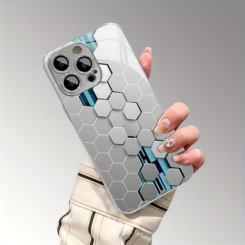 Silver Gradient Honeycomb Pattern Electroplated Phone Case For Samsung Galaxy S25 S24 S23 Ultra Plus FE Tempered Glass Cover