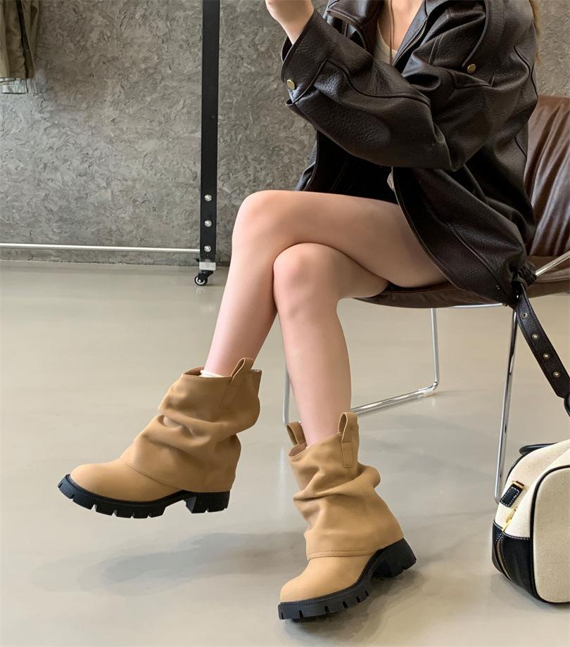 

Vintage American Maillard Martin boots women s 25 autumn new cowhide thick-soled pants are thin and short versatile 39 хаки