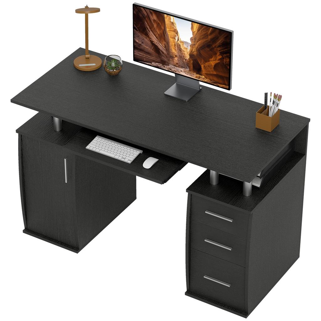 Computer Desk, 120 x 55 cm, Keyboard Tray, 3 Drawers, Black
