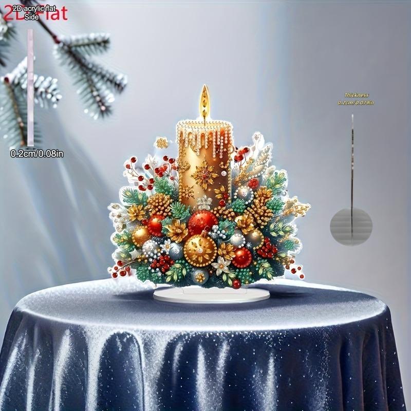 2D Flat Christmas Themed Acrylic Christmas Tabletop Decoration, Christmas Candle, Suitable for Wall Decoration, Porch, Room, Villa, Accents Home, Hall