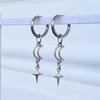 Y2K Hip-hop Silver Color Star Moon Dangle Hoop Earrings for Men Women Stainless Steel Gothic Punk Celestial Jewelry Accessories