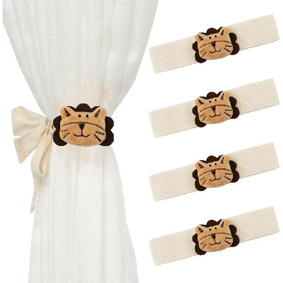 

Милые мультяшные подхваты для штор в виде животных, 4 шт., веревочные подхваты для штор с вышивкой льва, хлопковые завязки для штор в детскую комнату (золотой 4 Pieces