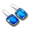 Natural Swiss Blue Topaz Gemstone 925 Sterling Silver Jewelry Earring 1.89" AE-11905