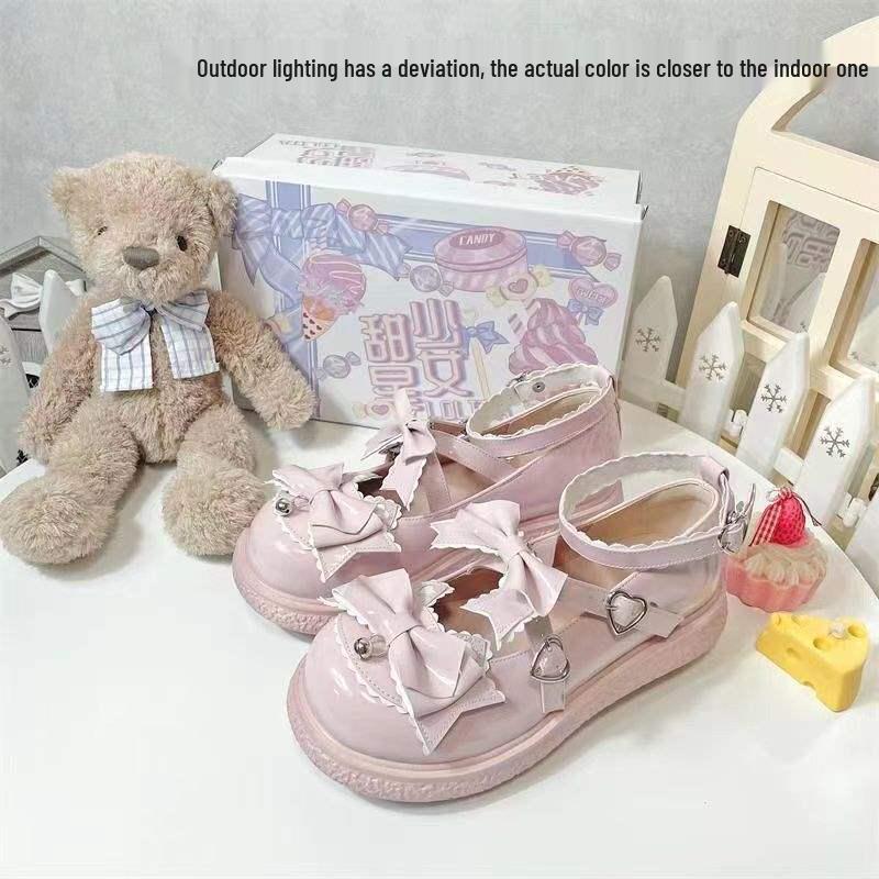 Cute Japanese Lolita Leather Shoes - Women's College Style Round Toe Bowknot JK Uniform