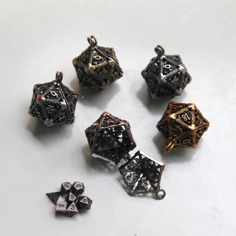 Unique Hollow Dices Pendant Keychain Accessory Set Dices Ornaments Metal Dices Key Chain Decorations for Game Lovers