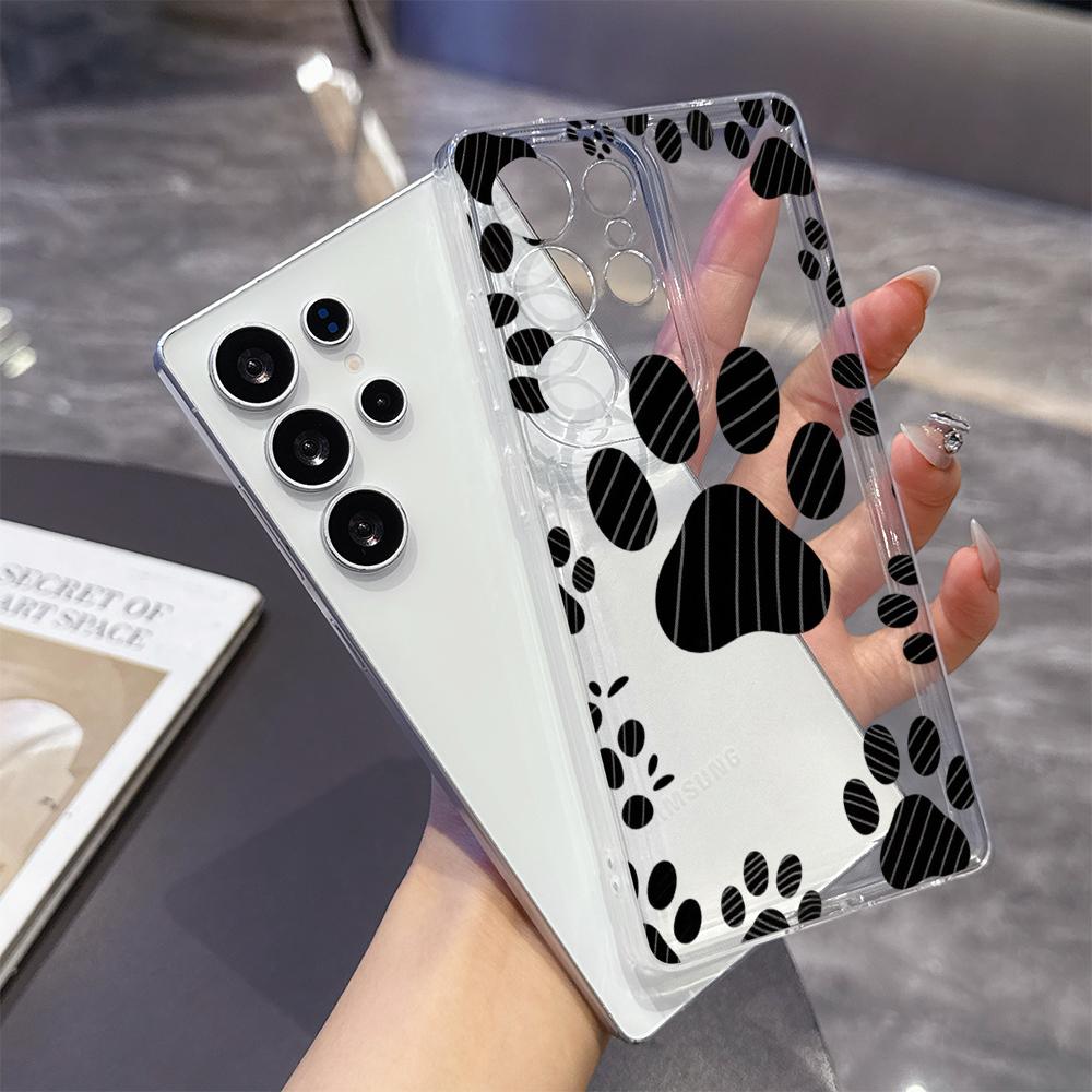 Striped Paw Print Pattern Phone Case for Samsung Galaxy S26 S25 S24 S23 S22 S21 S20 FE Plus Lucency TPU Protection Cover