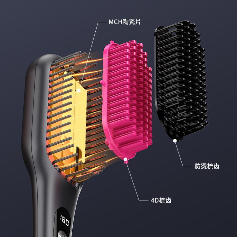 Elektrisk Hot Comb Multifunksjonell rett hår Rettetang Kam Negative Ion Anti-Skalling Styling Verktøy Rettebørste