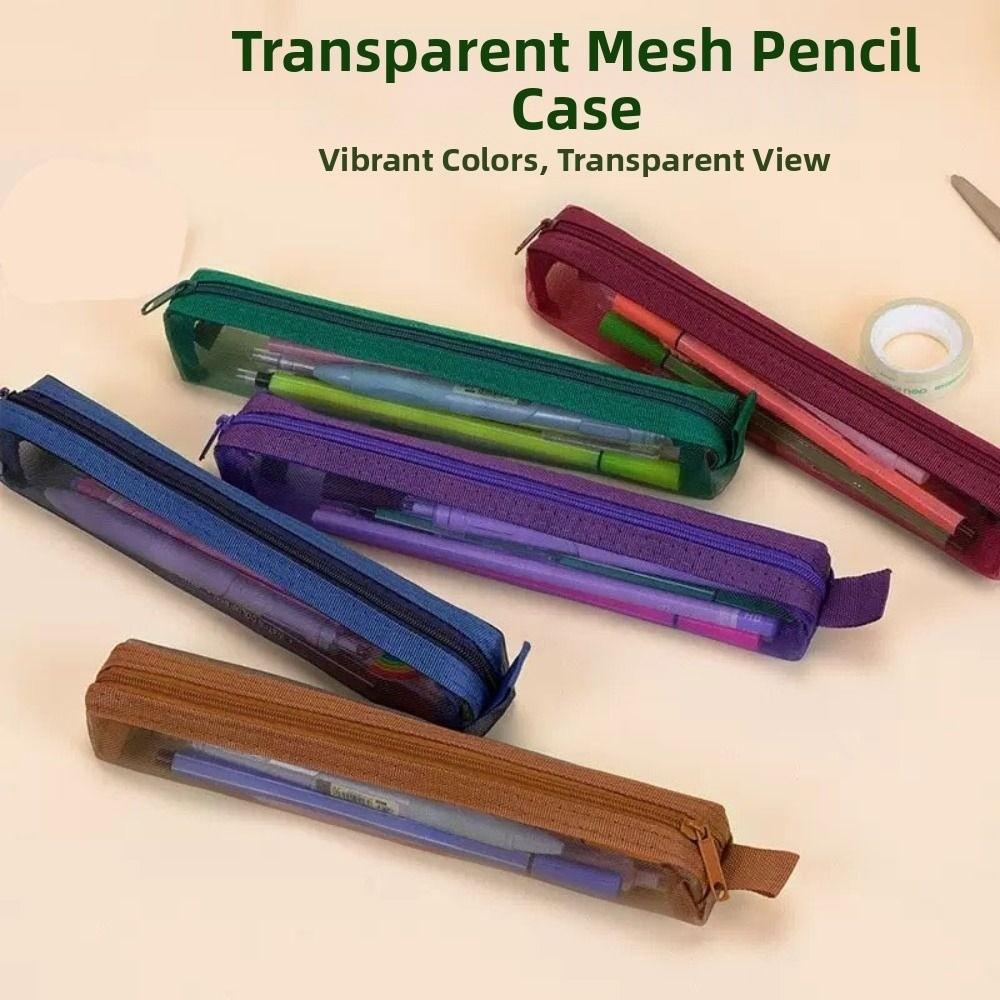 5Pcs Mini Mesh Pencil Case Casual Pen Organizer Zipper Stationery Pouch School Office Supplies