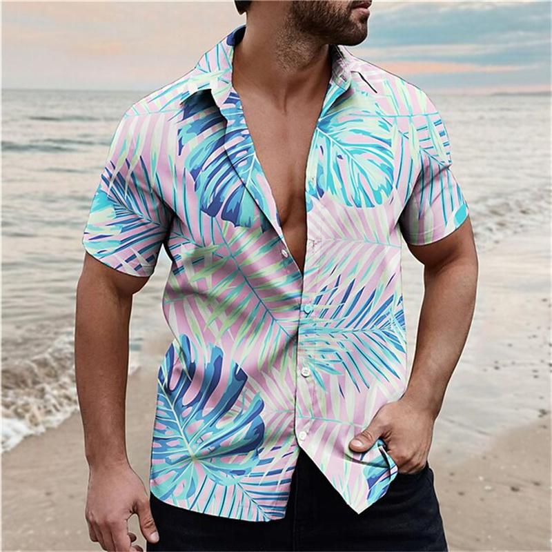 Men's Beach Parrot Printed Shirts Hawaii Breathable Shirts Summer Single Breasted Short Sleeved Shirts Comfortable Men's Shirts