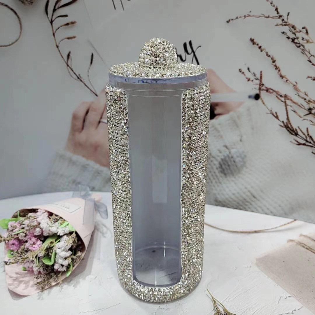 

Органайзер для сверкающих акриловых кистей с крышкой, косметический органайзер со всеми стразами, коробка для макияжа, настольный органайзер для хранения ватных палочек 7.5x7.5x20cm