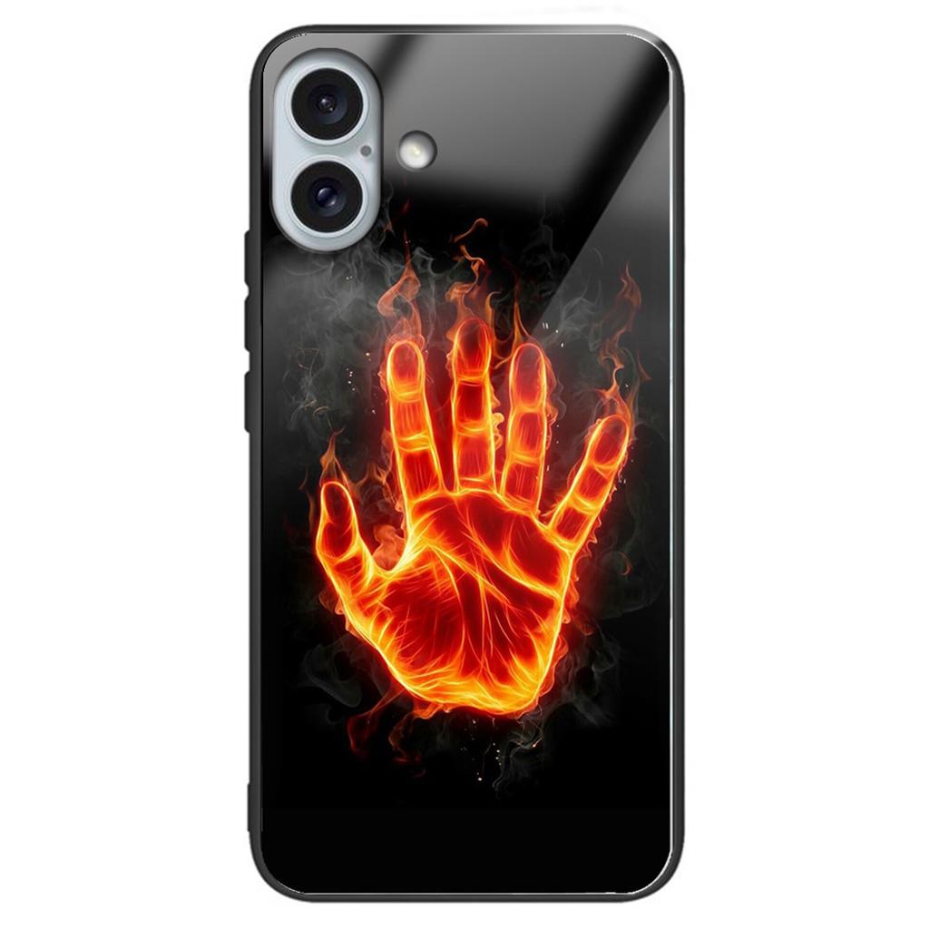 For iPhone 16 Plus TPU Case Tempered Glass Back Phone Cover Pattern Printing