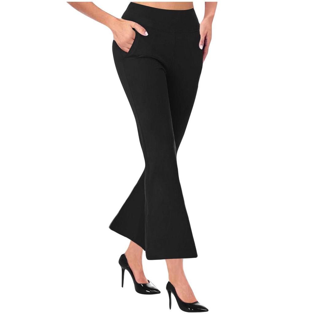 2024 Women's Casual Knitted Flare Pants with Side Pockets - Slimming Design and Long Leg Effect