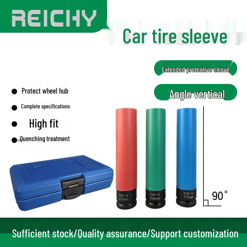 1/2 Air Impact Wrench Set with Colored Sleeves for Tire Screws - Extended Pneumatic Electric Socket