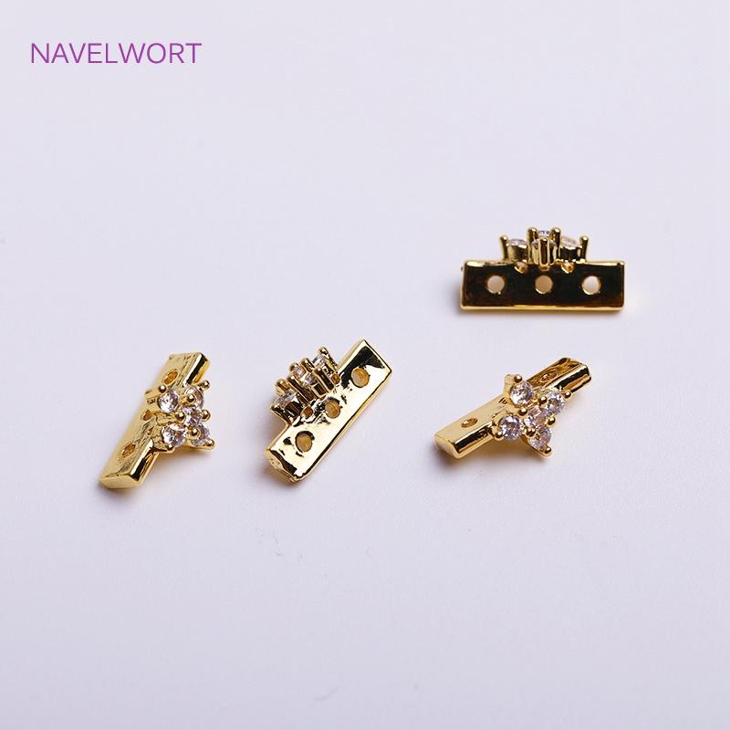 

18K Gold Plated Inlaid Zircon Flower Shape Beads Separators Connector 2/3 Hole Separators For Beads Necklace Making Findings 1 piece