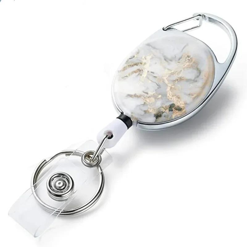 1pc Marble ID Card Key Chain Lanyard Clip Key Ring Retractable Pull Name Tag Badge Belt Rope Holder Heavy Duty Keyring Keychain