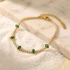 Trendy Stainless Steel Green Marquise Zircon 18K Gold Plated Adjustable Unisex Charm Gift Bracelet