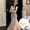 Pure Desire Wind Floral Mesh Suspender Dress Women's Summer Temperament Waist Seaside Vacation Hip Fish Tail Long Skirt