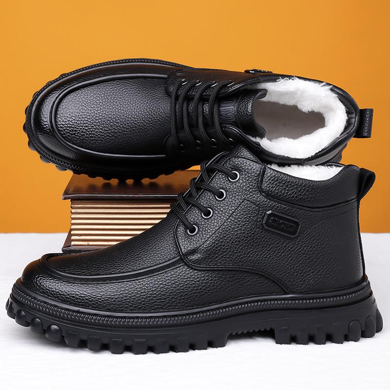 Men's lightweight comfortable cold warm padded snow boots non-slip wear outdoor leisure sports cotton boots leather shoes
