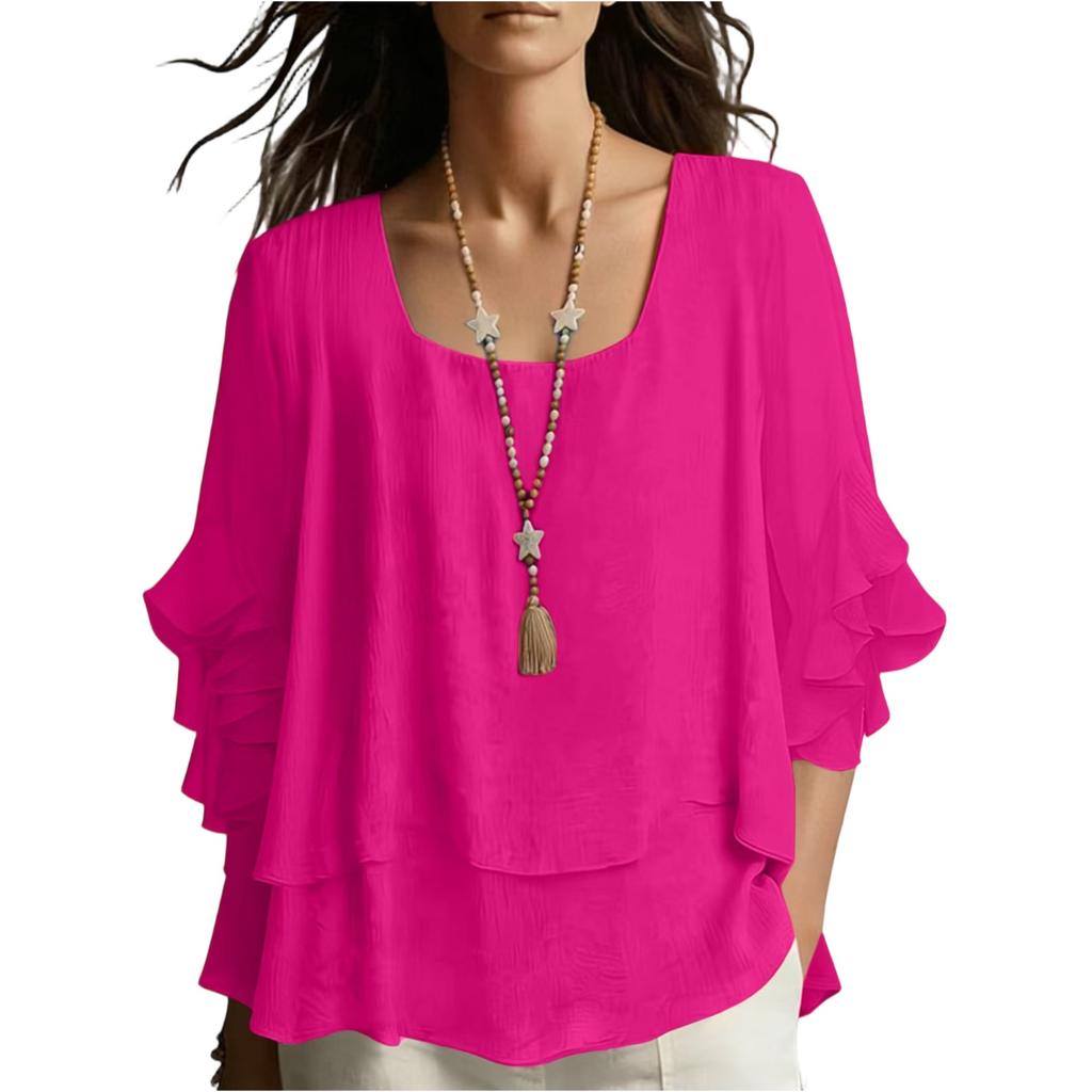 Camicetta a strati con maniche a balze da donna Design elegante con scollo quadrato Top primaverili da donna Camicie estive da donna Top estivi da donna Eleganti e casual