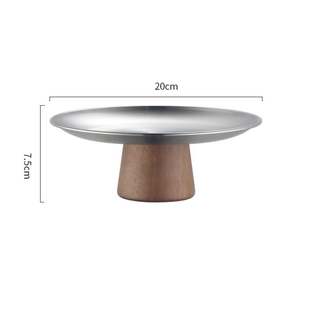 Stainless Steel High Foot Tray Wooden Base Fruit Display Plate New Dessert Plate Home Decoration