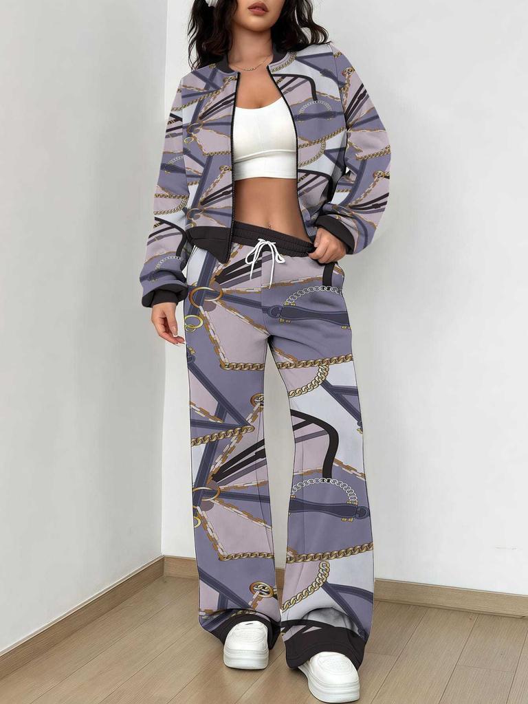 Gradual Change Autumn And Winter New European And American Women'S Clothing Retro Pattern Printing Suit Women