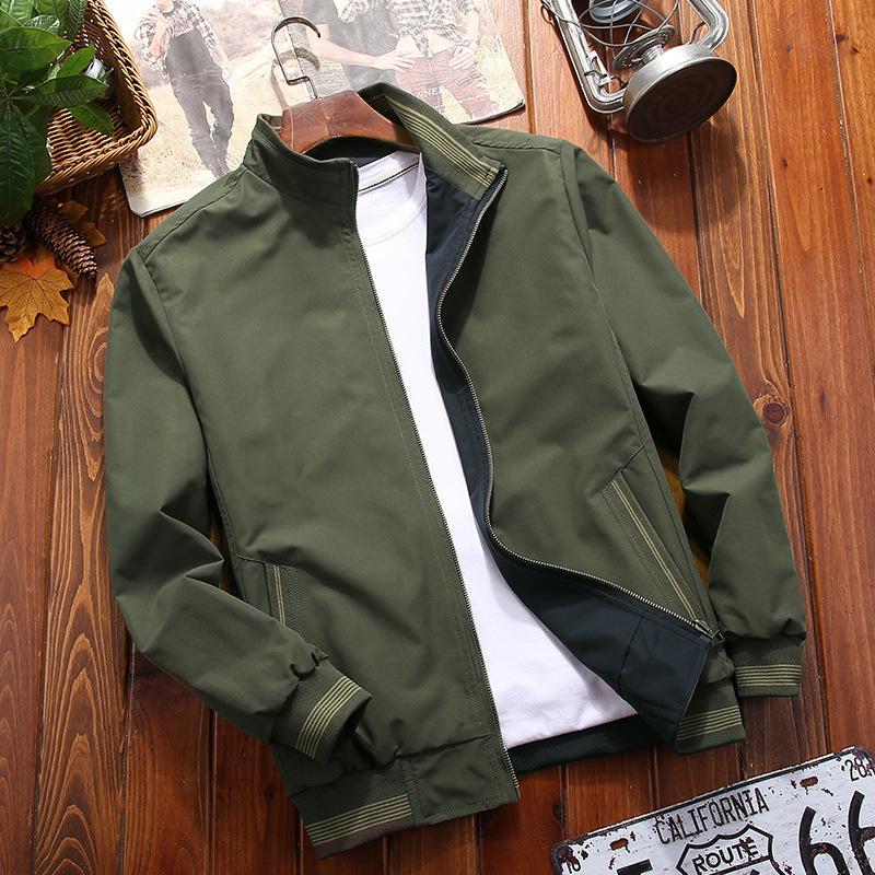 

Men s Double-Sided Stand Collar Casual Jacket - Solid Color for Spring & Autumn, Suitable for Middle-Aged & Elderly XXXL
