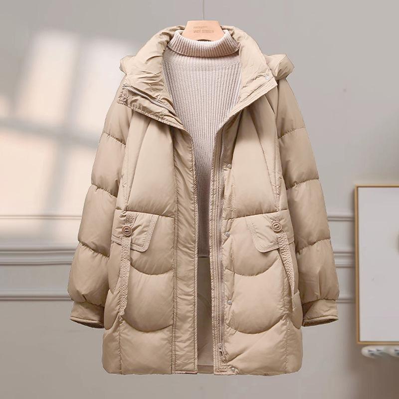 Medium and long down jacket women's 2024 new Korean version white duck down thick loose small bread jacket