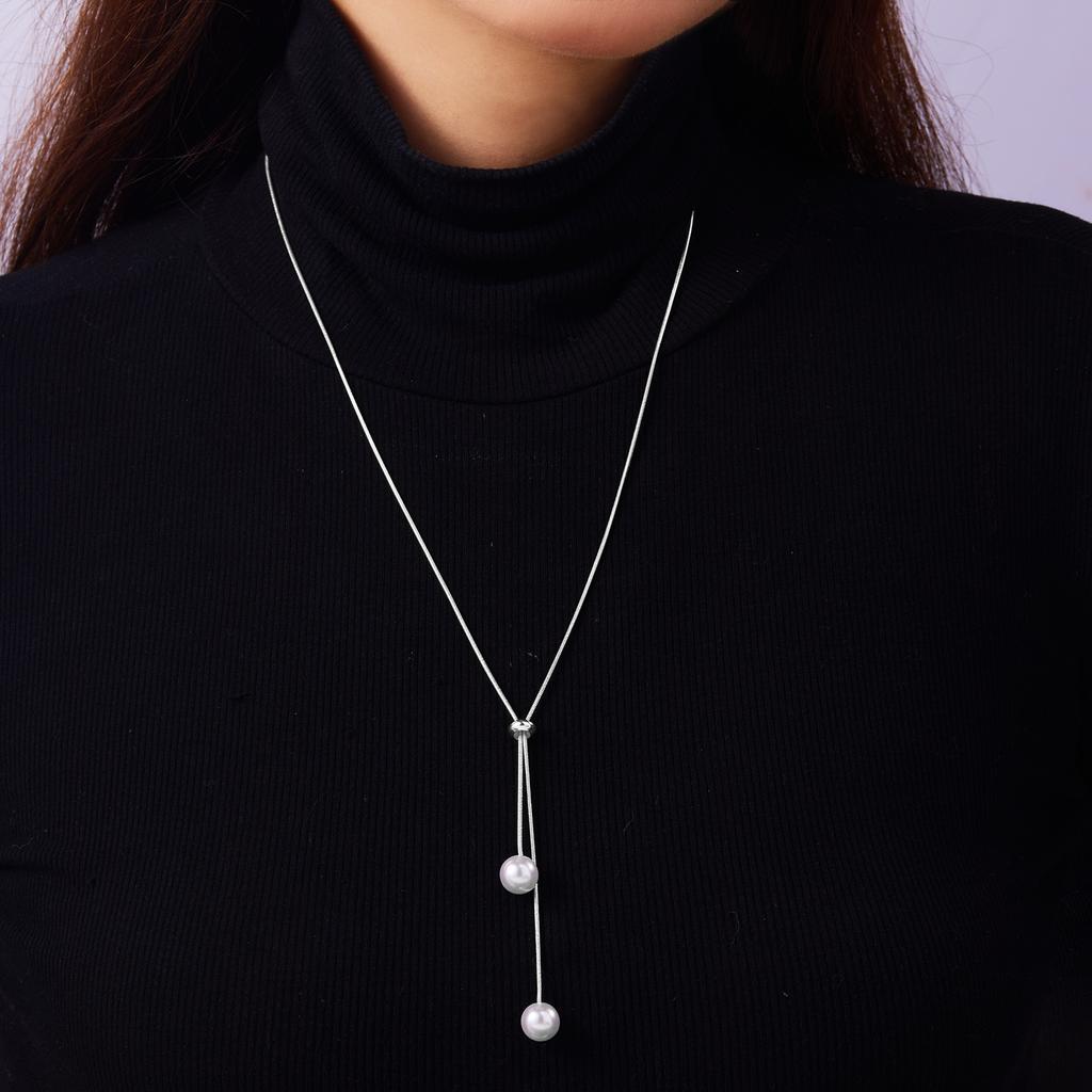 Trendy Imitation Pearls Long Tassel Y Shaped Necklace For Women Gold Silver Chain Choker Party Jewelry Accessories Adjustable