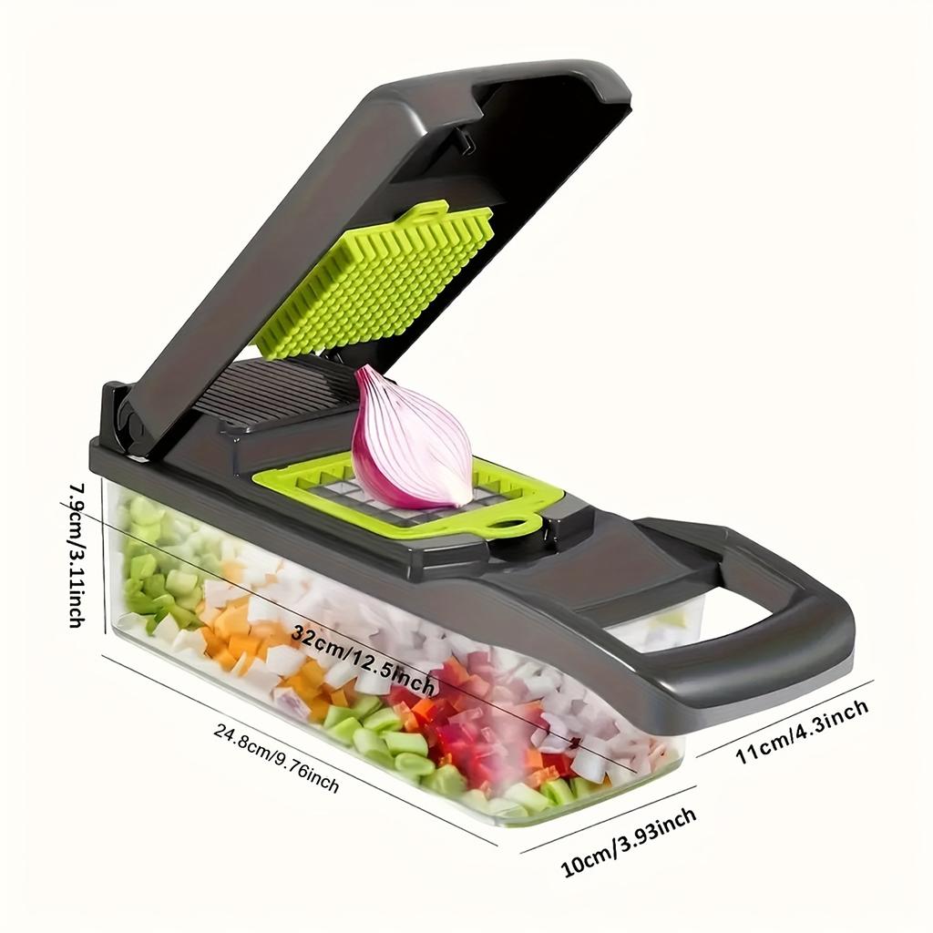 16-in-1 Vegetable Onion Chopper & Food Cutter   Semi-Automatic Chopping for Onions  Carrots  Potatoes  Garlic  Peppers  Kitchen Gadget