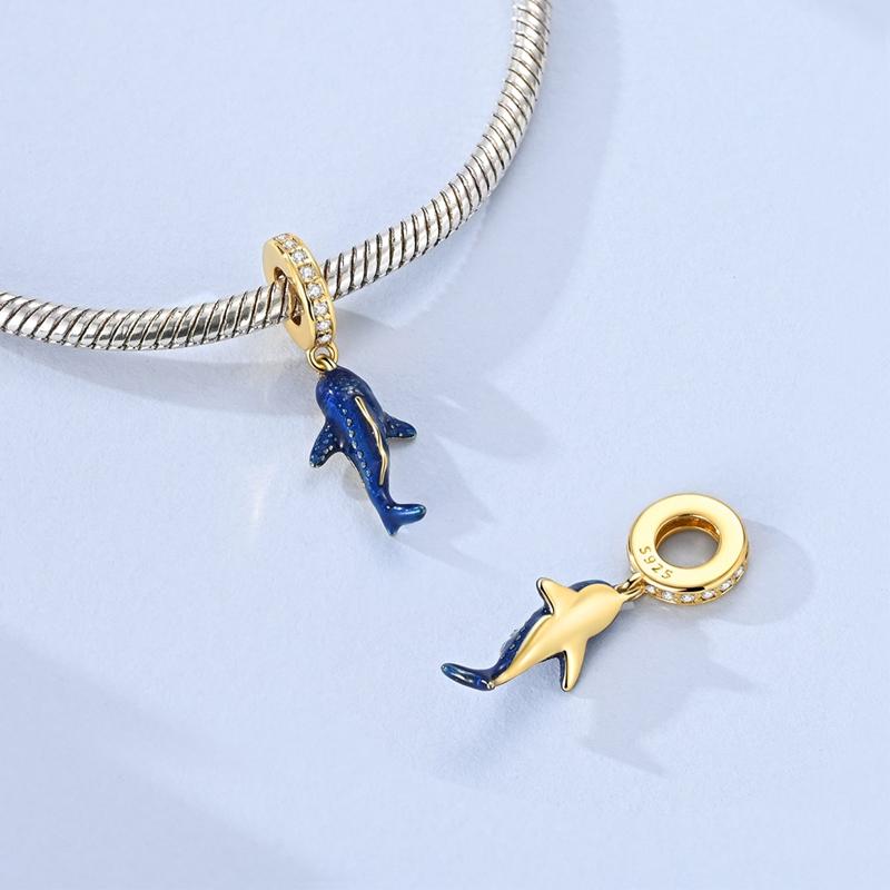 Original 925 Silver Charms Bead Gecko Dolphin Whale Shark Pendants Fit Women Girls Bracelet DIY Jewelry Gift