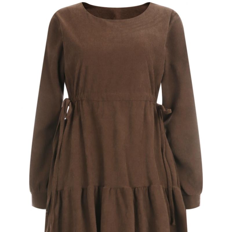 Shop Women S Round Neck waiSt Tie Corduroy Layered Suede Long dreSS Egg Wdr