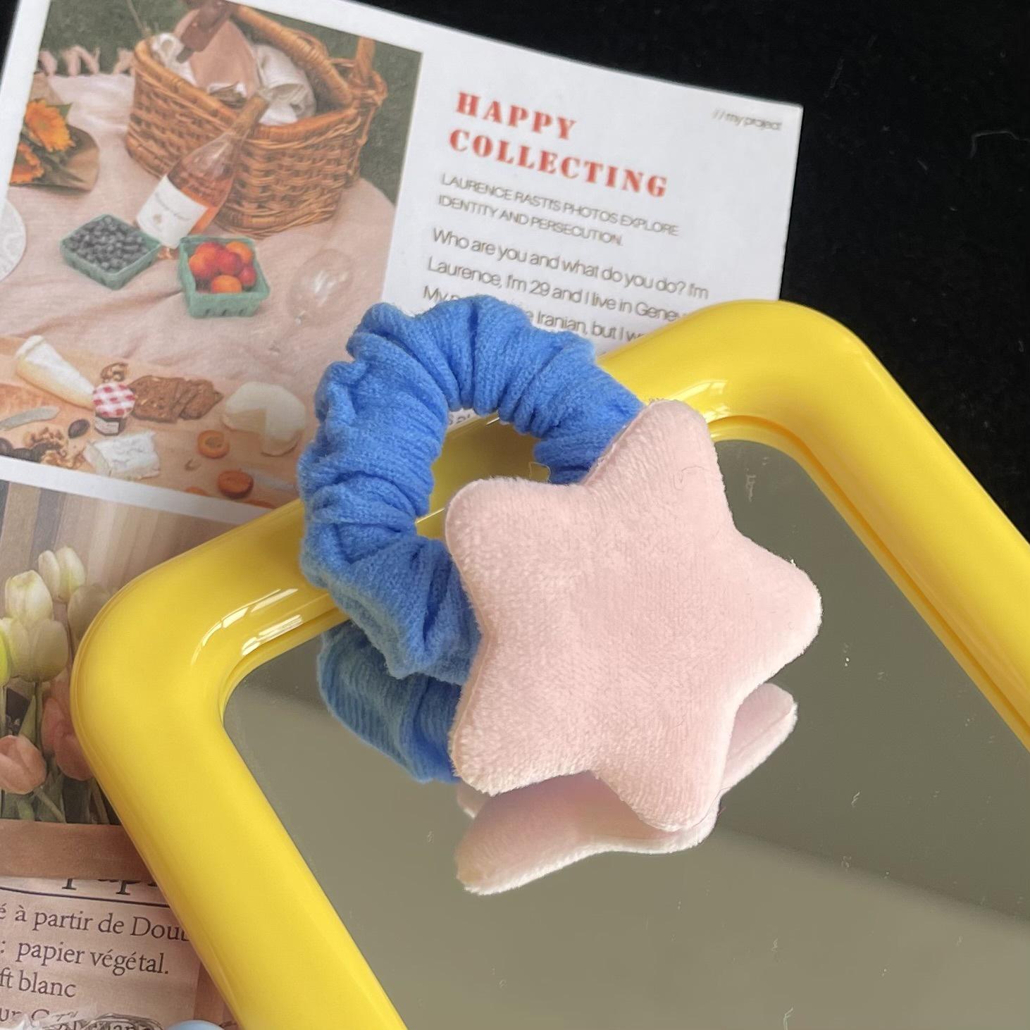 

Девочковая красочная плюшевая резинка для волос в виде звезды - Розовая пятиконечная звезда, аксессуар для хвостика розовый/звезда