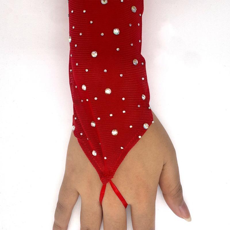 49CM Women Fashion Electronic Music Festival Sexy Mesh Shiny Hook Finger Gloves Elasticity Thin Cosplay Stage Performance