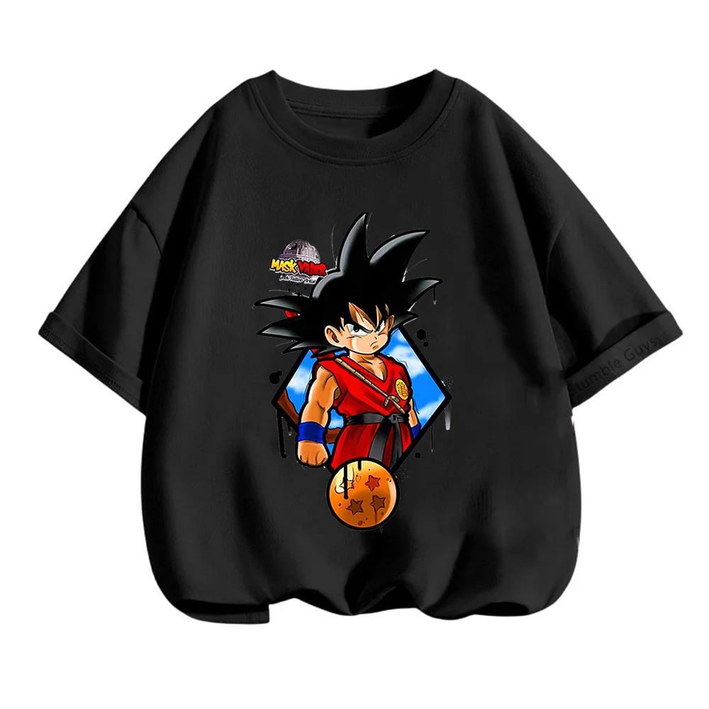 2025 MINISO Summer 4-14 Children  Dragon Ball Z TShirt Son Goku Anime Teen Clothes Fashion Casual T-shirt Boy Clothes Girls Kawaii Kids Tops