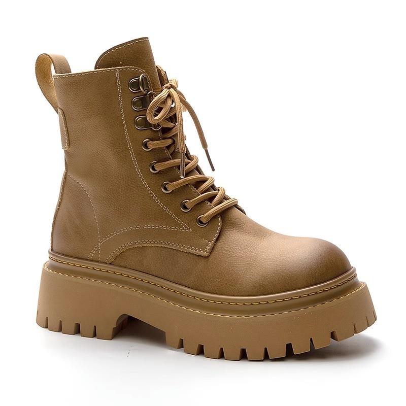 Boots British style retro locomotive Martin boots women's thick-soled feet show new spring and autumn rhubarb small red blue fly fashion and leisure