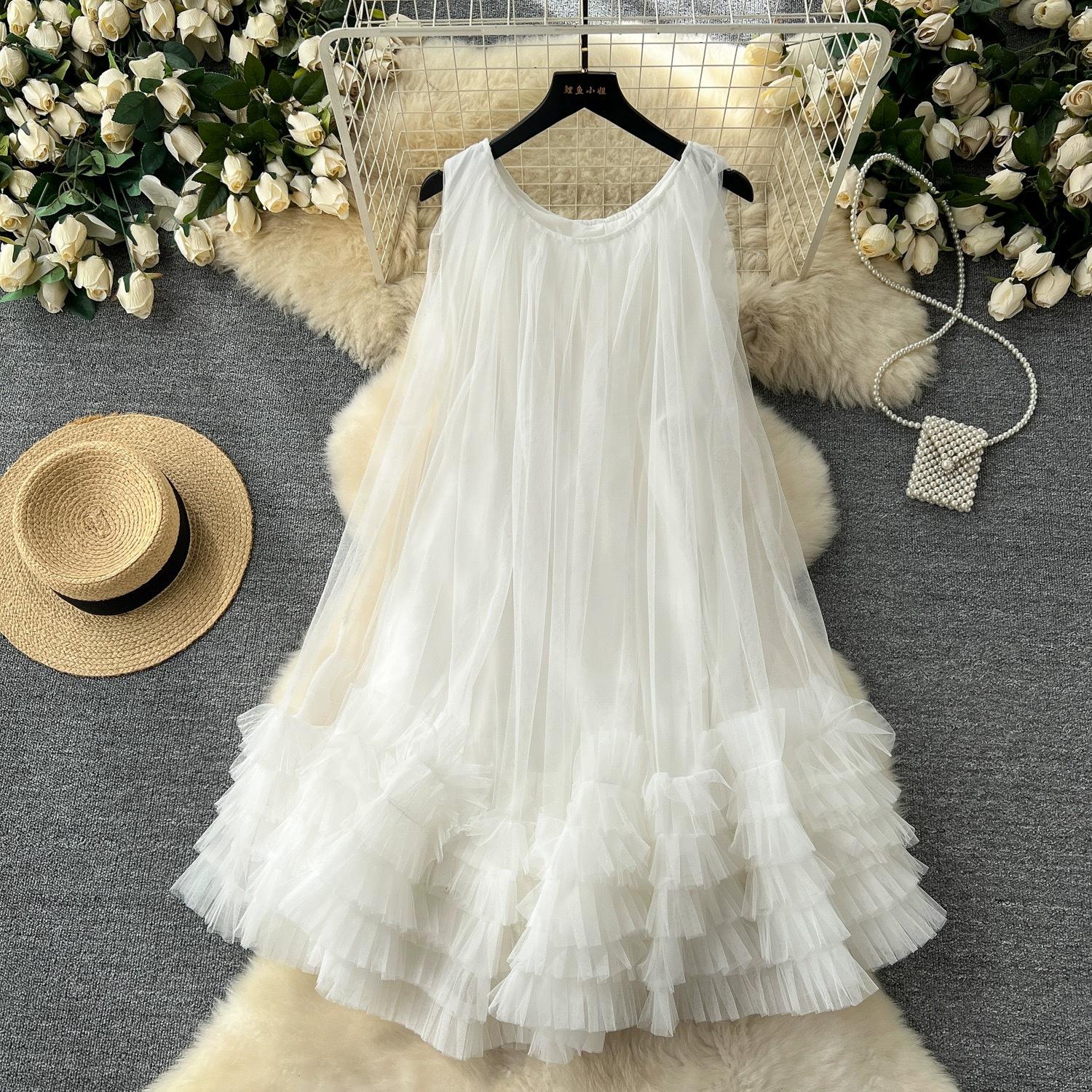 

Шикарное праздничное платье свободного покроя, ленивое, без рукавов, летнее женское платье One size белый