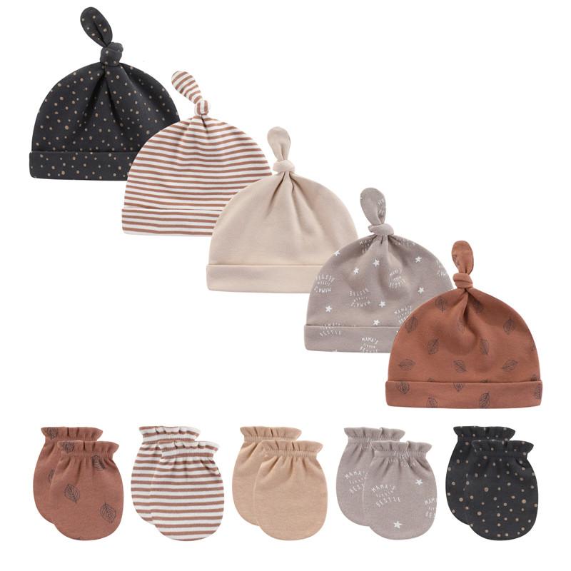 KIDDIEZOOM 0-6Months Boys Girls Hats Gloves Set 100% Cotton Soft Caps Mittens Baby Accessories