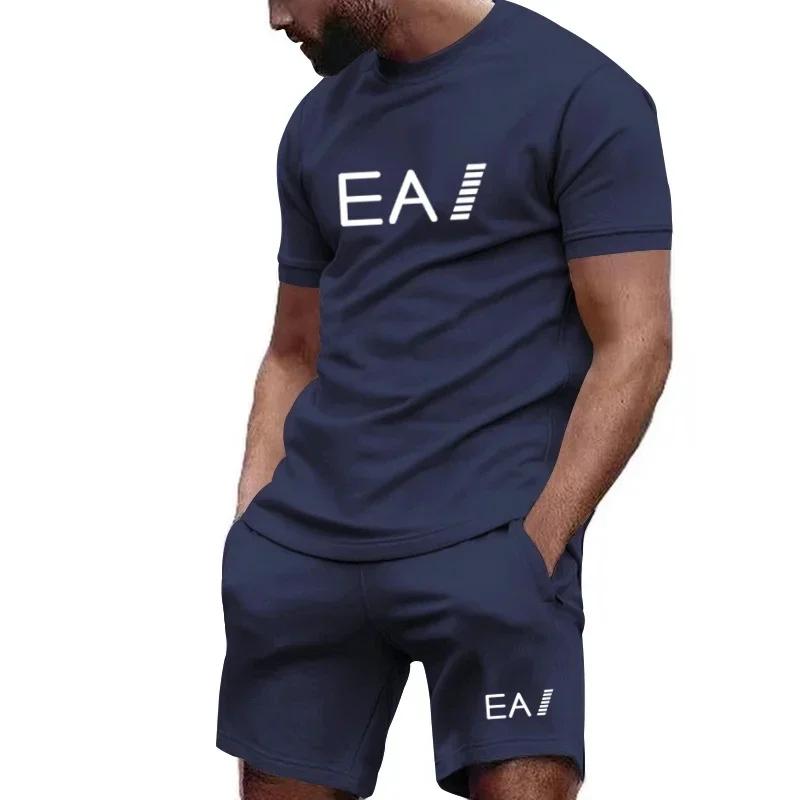 Men's Two-piece Set, Short-sleeved T-shirt and Shorts, Breathable, Casual and Fashionable Suit, New Summer