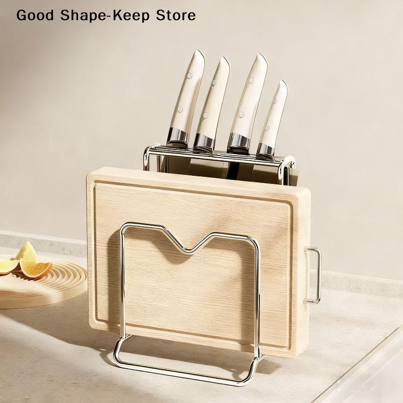 Three-dimensional Drainage Storage Rack Home Stainless Steel Knife Rack Kitchen Countertop Cutting Board Knife