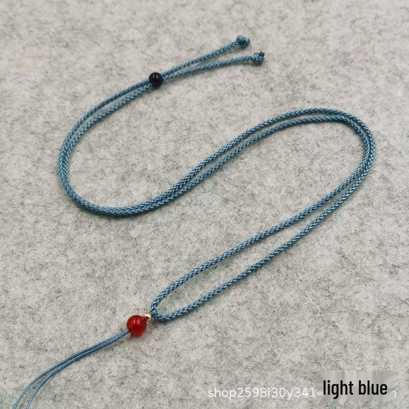 Adjustable Hand-Woven Jadeite Necklace with Red Bead Pendant and Thin Cord Lanyard