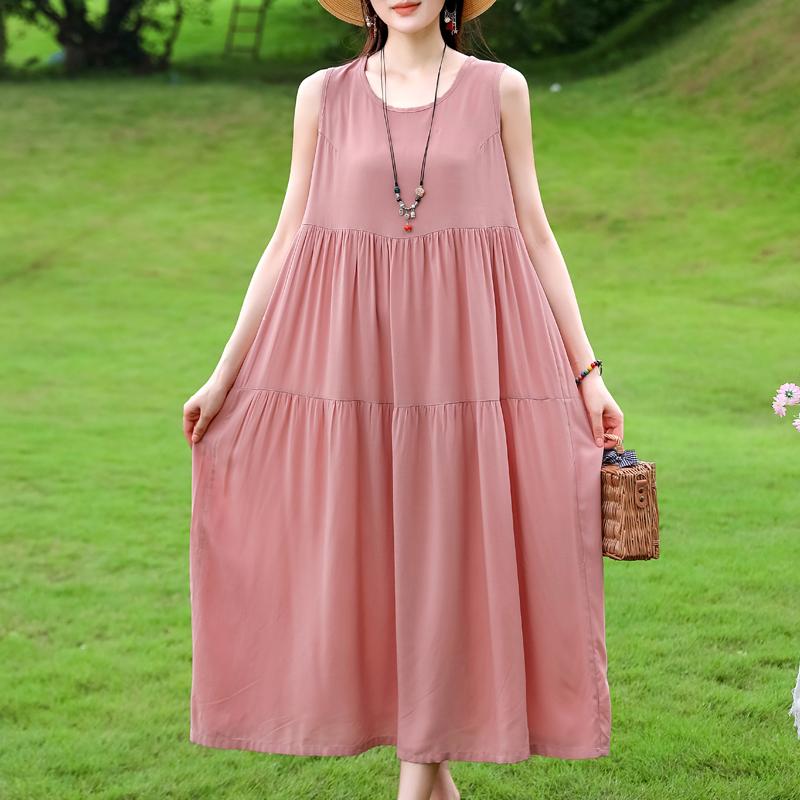 Vestido sin mangas de talla grande para mujer, vestidos largos casuales sueltos, ropa de verano vintage