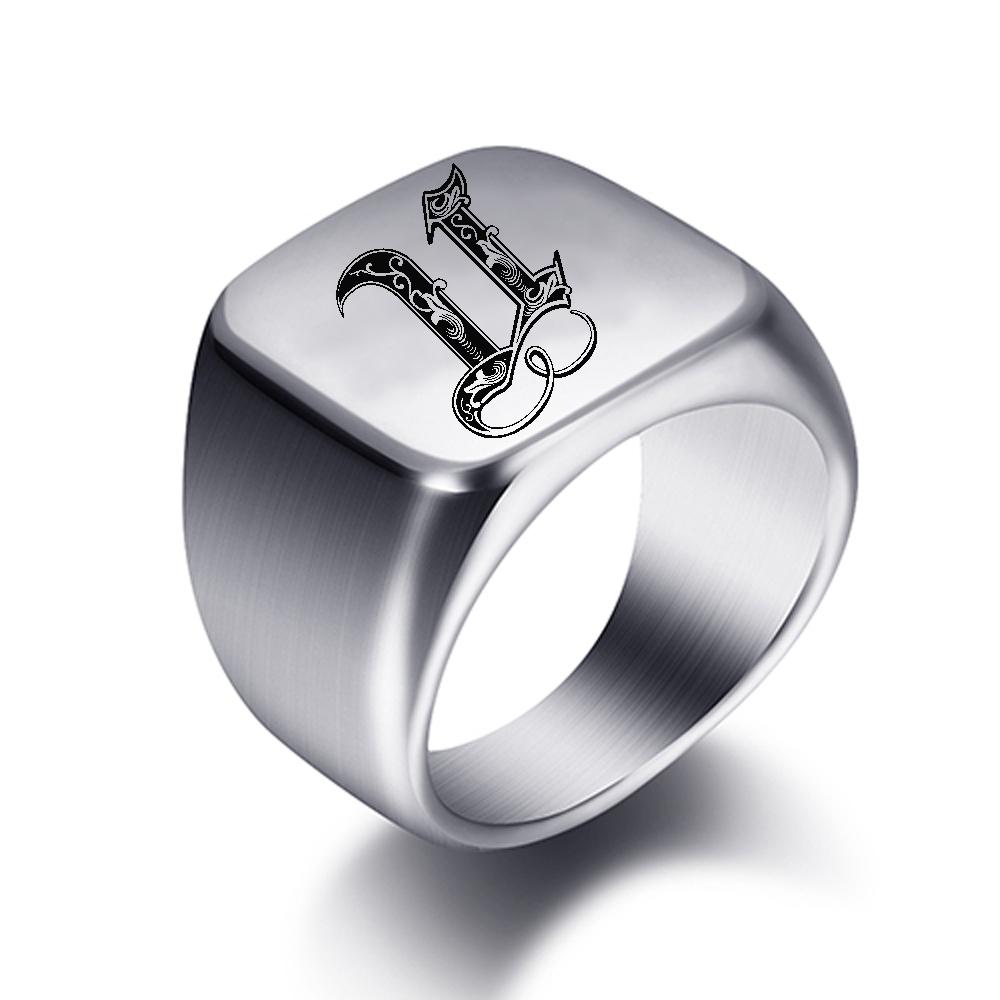 Initial Gravur Individuelle Ringe für Herren Edelstahl Männliches Siegelring Leerer Schmuck Ringband Hochglanz Silberfarben US-Größe
