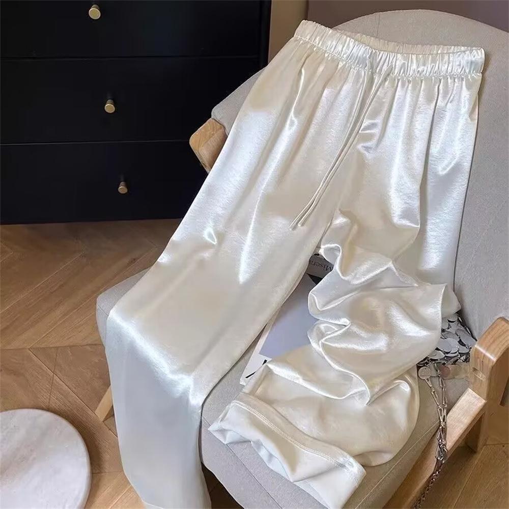 Весна Лето Корейские Женские Офисные Повседневные Брюки Прямые Однотонные Широкие Тонкие Брюки Одежда XS