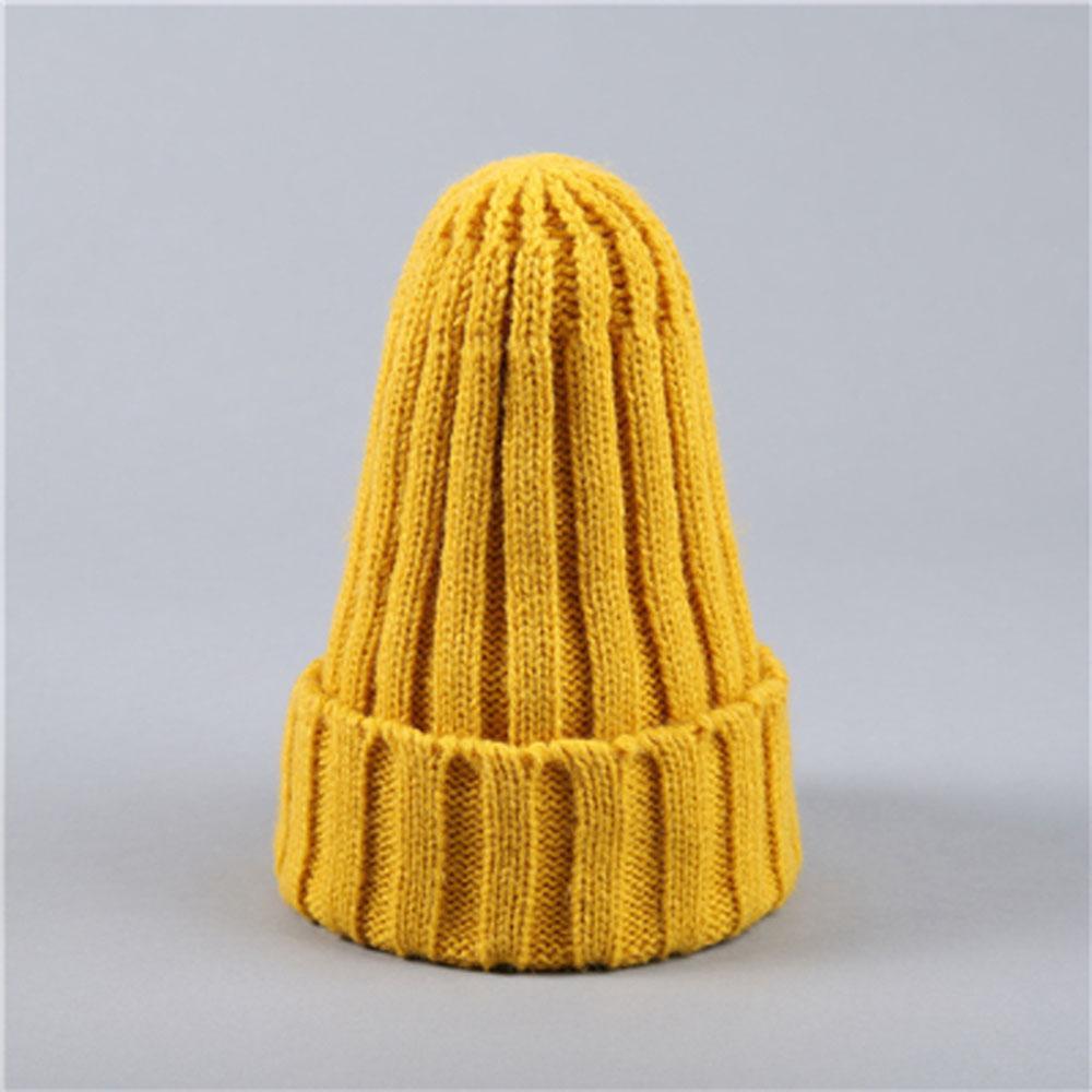 Trendy Autumn Winter Solid Edge Curl Woolen Knitted Skullies Beanies Unisex Ear Protection Warm Fitting Hood Hat